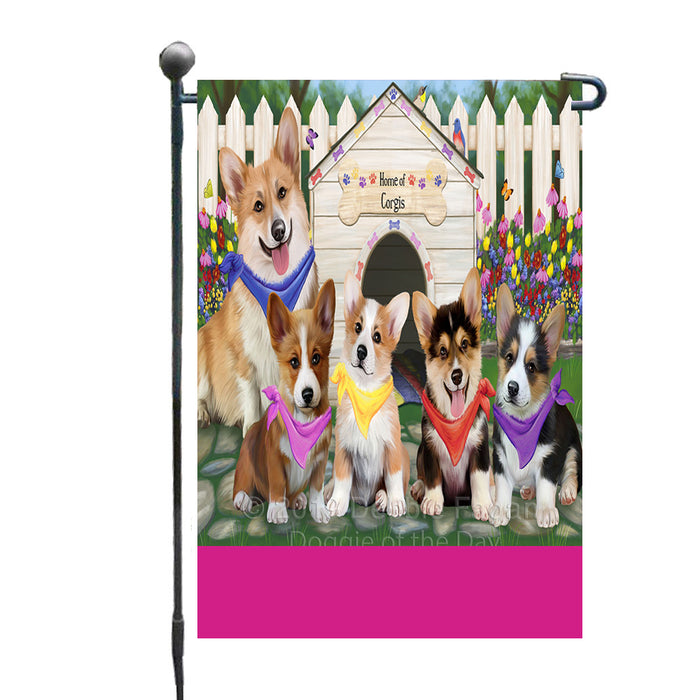 Personalized Spring Dog House Corgi Dogs Custom Garden Flags GFLG-DOTD-A62840