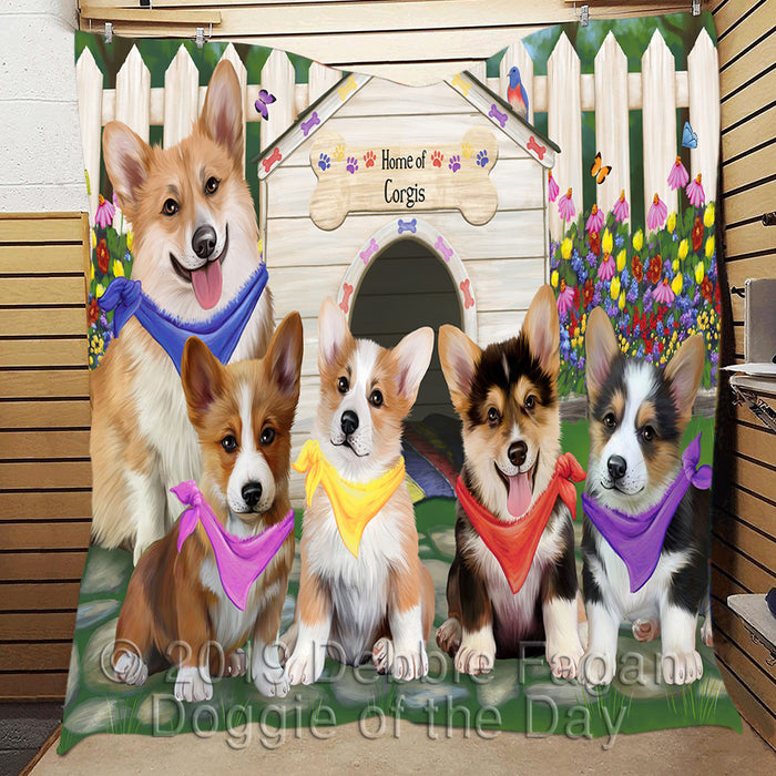 Spring Dog House Corgi Dogs Quilt