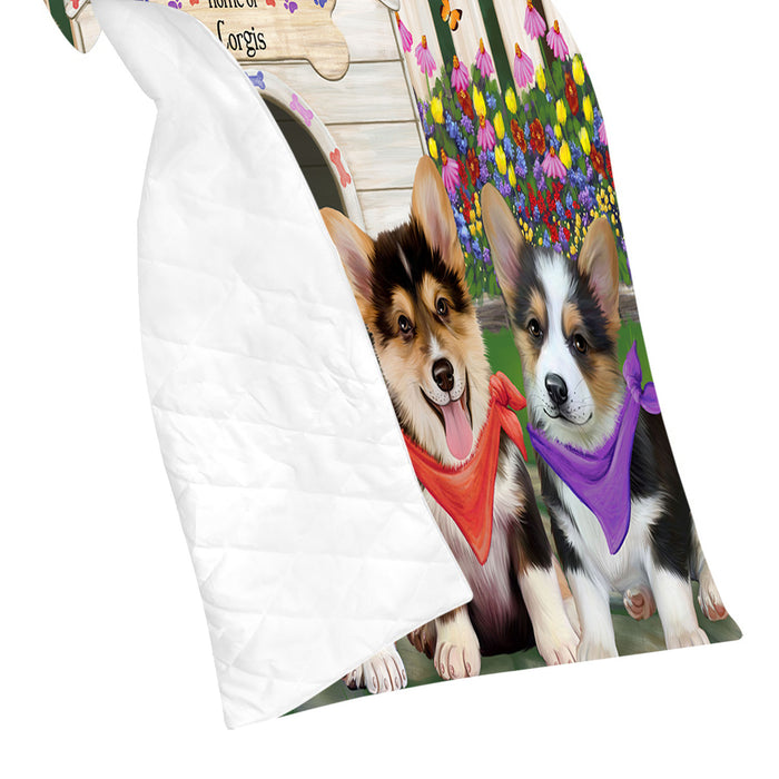 Spring Dog House Corgi Dogs Quilt