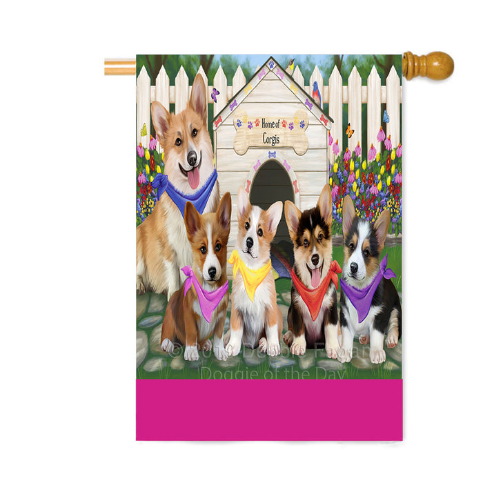 Personalized Spring Dog House Corgi Dogs Custom House Flag FLG-DOTD-A62896