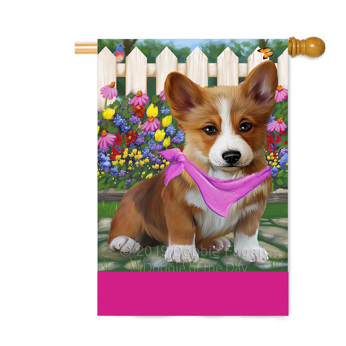 Personalized Spring Floral Corgi Dog Custom House Flag FLG-DOTD-A62897