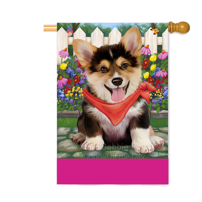 Personalized Spring Floral Corgi Dog Custom House Flag FLG-DOTD-A62898