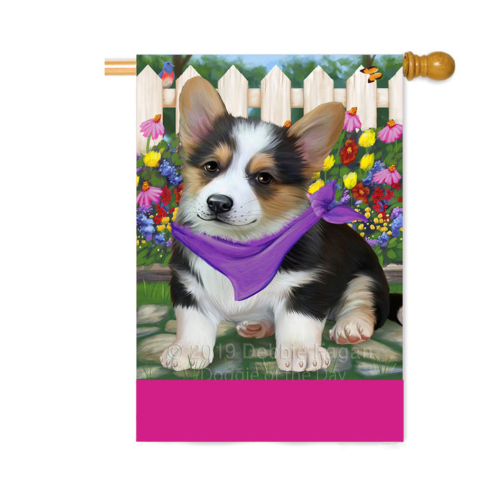 Personalized Spring Floral Corgi Dog Custom House Flag FLG-DOTD-A62899
