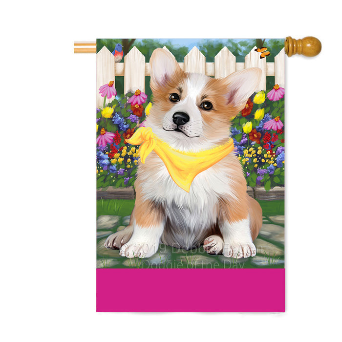 Personalized Spring Floral Corgi Dog Custom House Flag FLG-DOTD-A62900