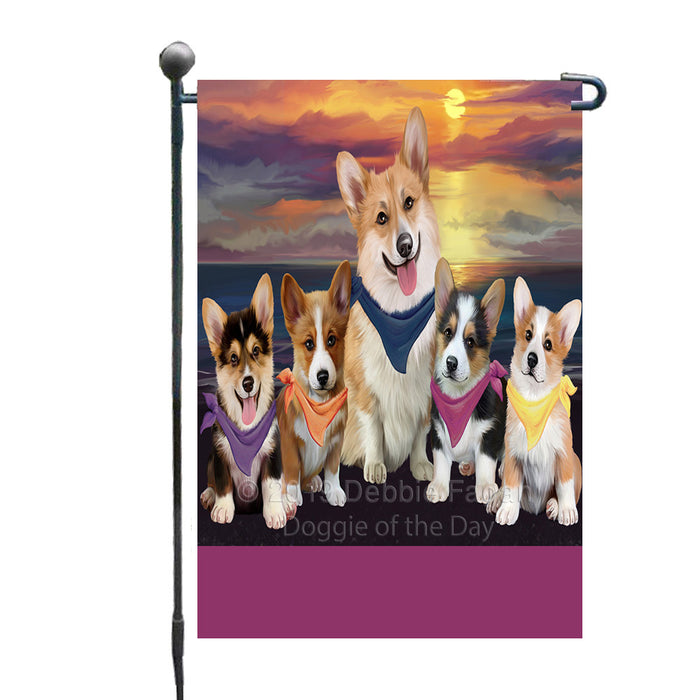 Personalized Family Sunset Portrait Corgi Dogs Custom Garden Flags GFLG-DOTD-A60595