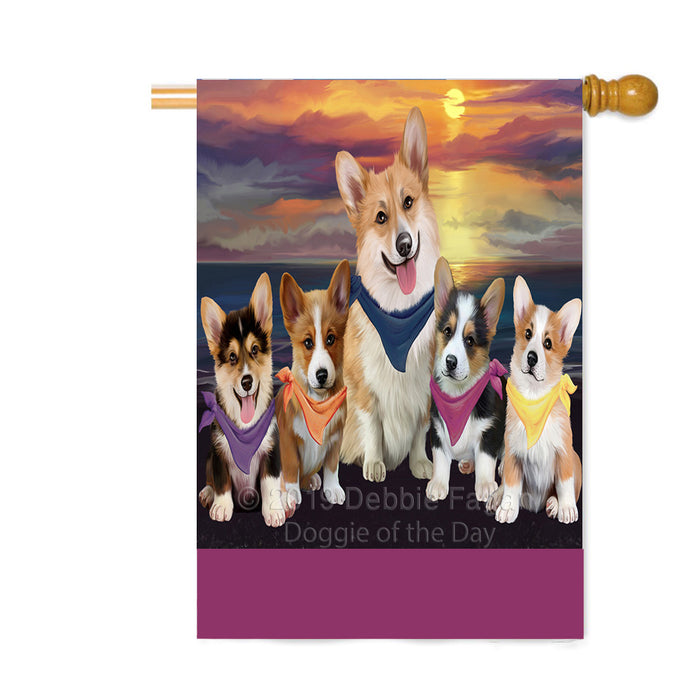 Personalized Family Sunset Portrait Corgi Dogs Custom House Flag FLG-DOTD-A60651