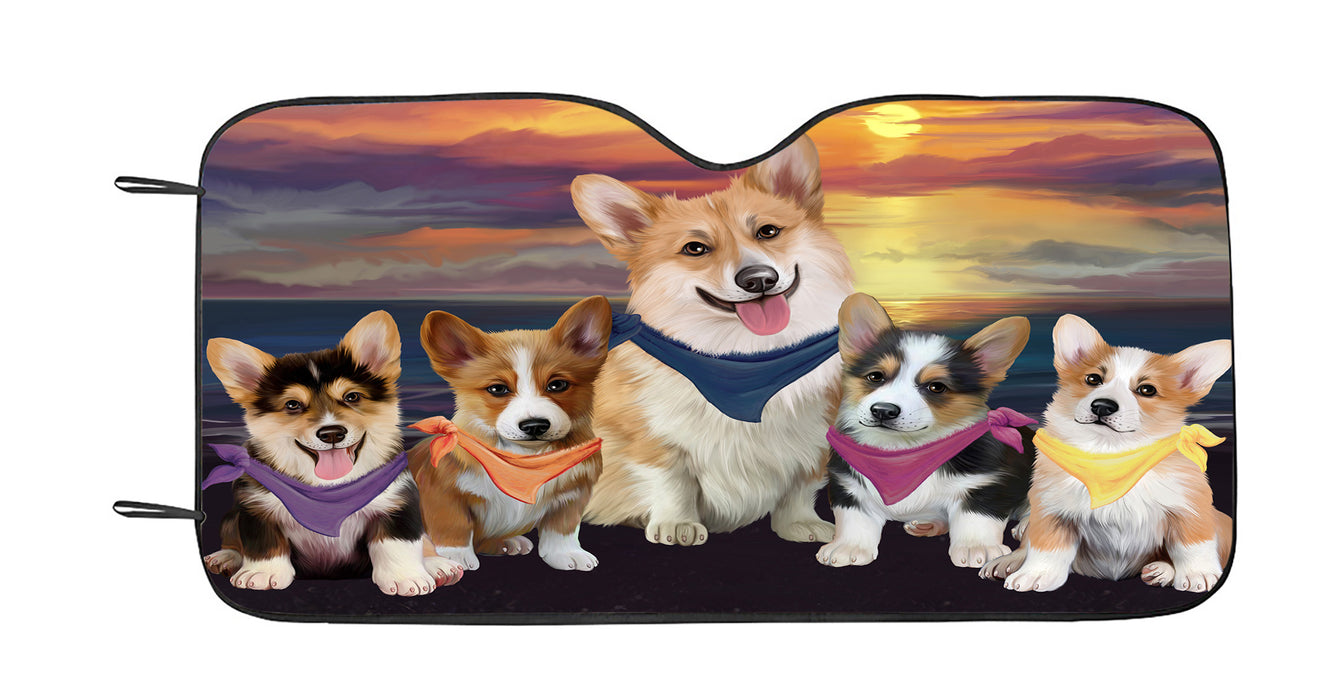 Family Sunset Portrait Corgi Dogs Car Sun Shade