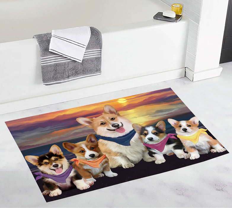 Family Sunset Portrait Corgi Dogs Bath Mat