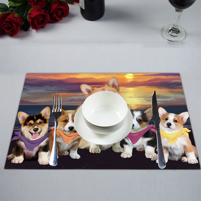 Family Sunset Portrait Corgi Dogs Placemat