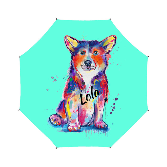 Custom Pet Name Personalized Watercolor Corgi DogSemi-Automatic Foldable Umbrella