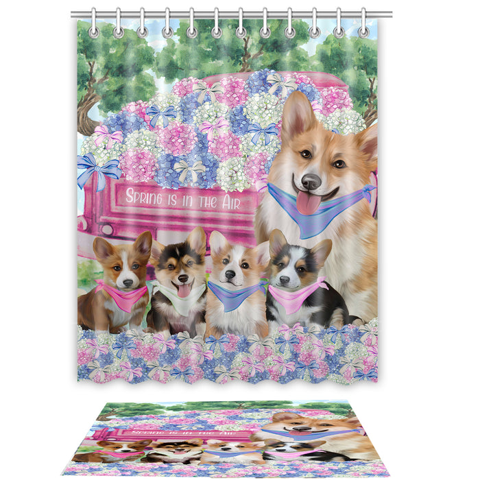 Corgi Shower Curtain & Bath Mat Set, Custom, Explore a Variety of Designs, Personalized, Curtains with hooks and Rug Bathroom Decor, Halloween Gift for Dog Lovers