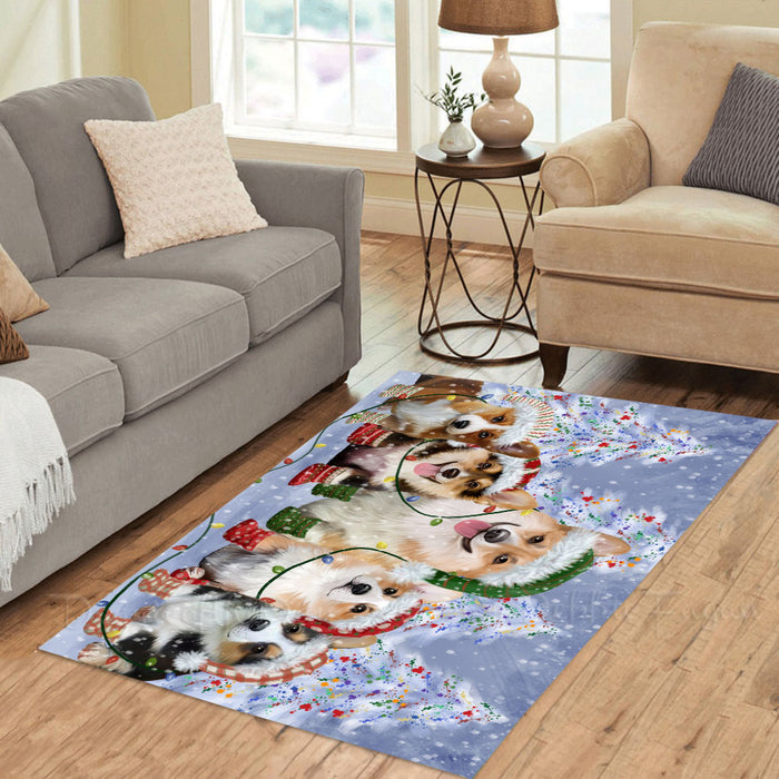 Christmas Lights and Corgi Dogs Area Rug - Ultra Soft Cute Pet Printed Unique Style Floor Living Room Carpet Decorative Rug for Indoor Gift for Pet Lovers