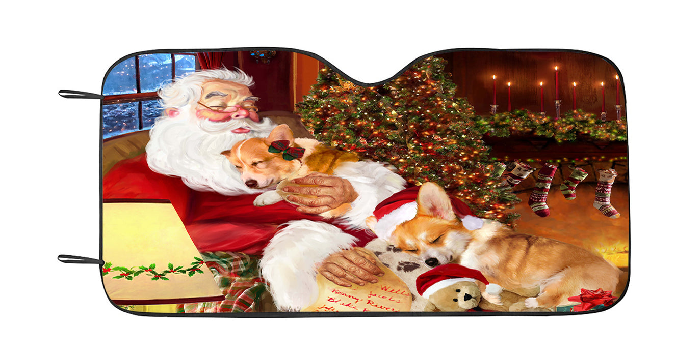 Santa Sleeping with Corgi Dogs Car Sun Shade