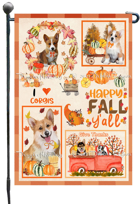 Happy Fall Y'all Pumpkin Corgi Dogs Garden Flags- Outdoor Double Sided Garden Yard Porch Lawn Spring Decorative Vertical Home Flags 12 1/2"w x 18"h