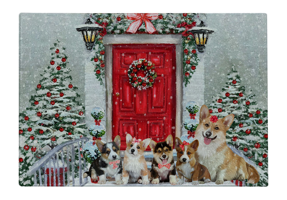 Christmas Holiday Welcome Corgi Dogs Cutting Board - For Kitchen - Scratch & Stain Resistant - Designed To Stay In Place - Easy To Clean By Hand - Perfect for Chopping Meats, Vegetables