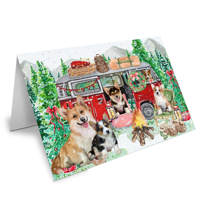 Christmas Time Camping with Corgi Dogs Handmade Artwork Assorted Pets Greeting Cards and Note Cards with Envelopes for All Occasions and Holiday Seasons