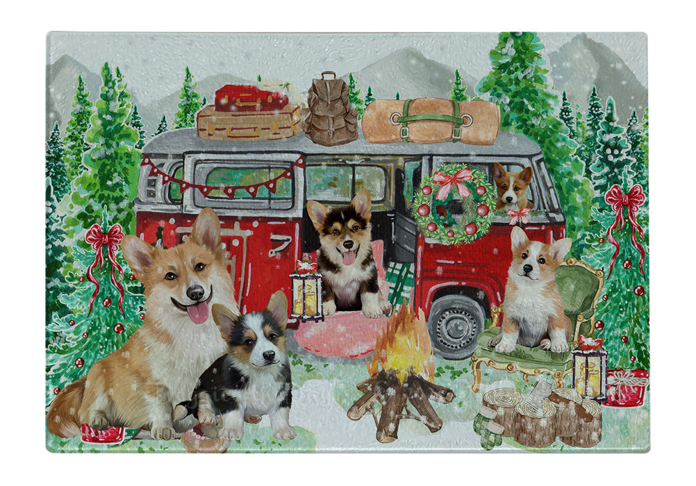 Christmas Time Camping with Corgi Dogs Cutting Board - For Kitchen - Scratch & Stain Resistant - Designed To Stay In Place - Easy To Clean By Hand - Perfect for Chopping Meats, Vegetables