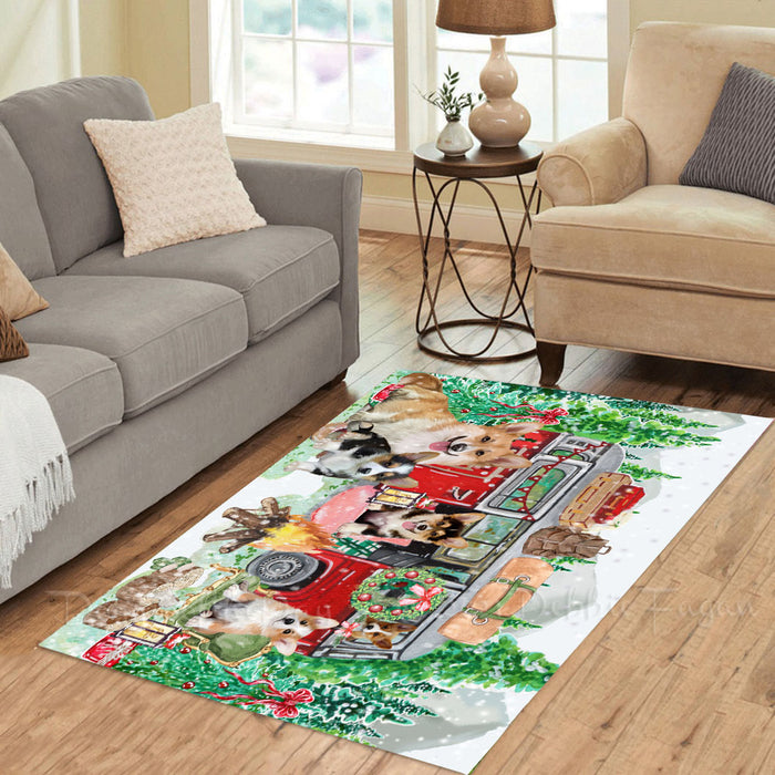 Christmas Time Camping with Corgi Dogs Area Rug - Ultra Soft Cute Pet Printed Unique Style Floor Living Room Carpet Decorative Rug for Indoor Gift for Pet Lovers