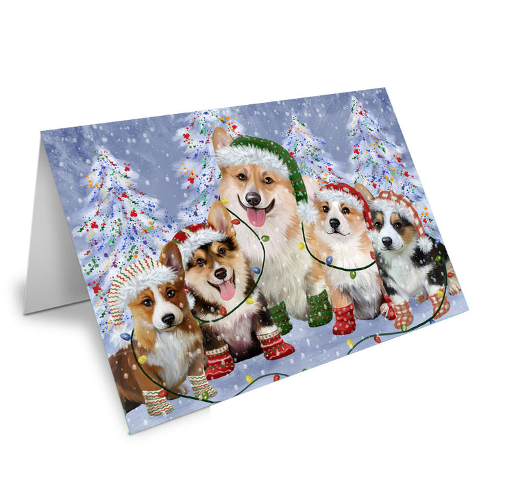 Christmas Lights and Corgi Dogs Handmade Artwork Assorted Pets Greeting Cards and Note Cards with Envelopes for All Occasions and Holiday Seasons