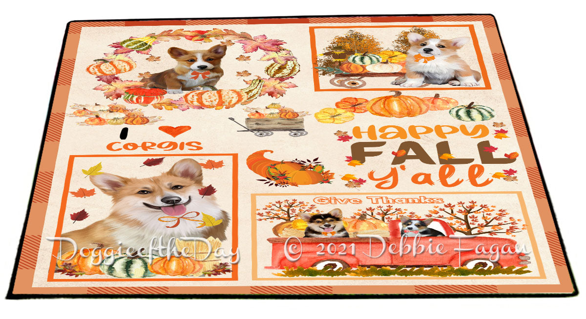 Happy Fall Y'all Pumpkin Corgi Dogs Indoor/Outdoor Welcome Floormat - Premium Quality Washable Anti-Slip Doormat Rug FLMS58612