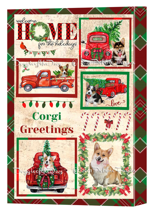 Welcome Home for Christmas Holidays Corgi Dogs Canvas Wall Art Decor - Premium Quality Canvas Wall Art for Living Room Bedroom Home Office Decor Ready to Hang CVS149480