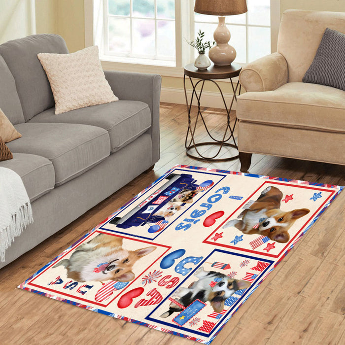 4th of July Independence Day I Love USA Corgi Dogs Area Rug - Ultra Soft Cute Pet Printed Unique Style Floor Living Room Carpet Decorative Rug for Indoor Gift for Pet Lovers