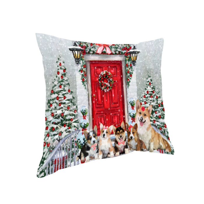 Christmas Holiday Welcome Corgi Dogs Pillow with Top Quality High-Resolution Images - Ultra Soft Pet Pillows for Sleeping - Reversible & Comfort - Ideal Gift for Dog Lover - Cushion for Sofa Couch Bed - 100% Polyester