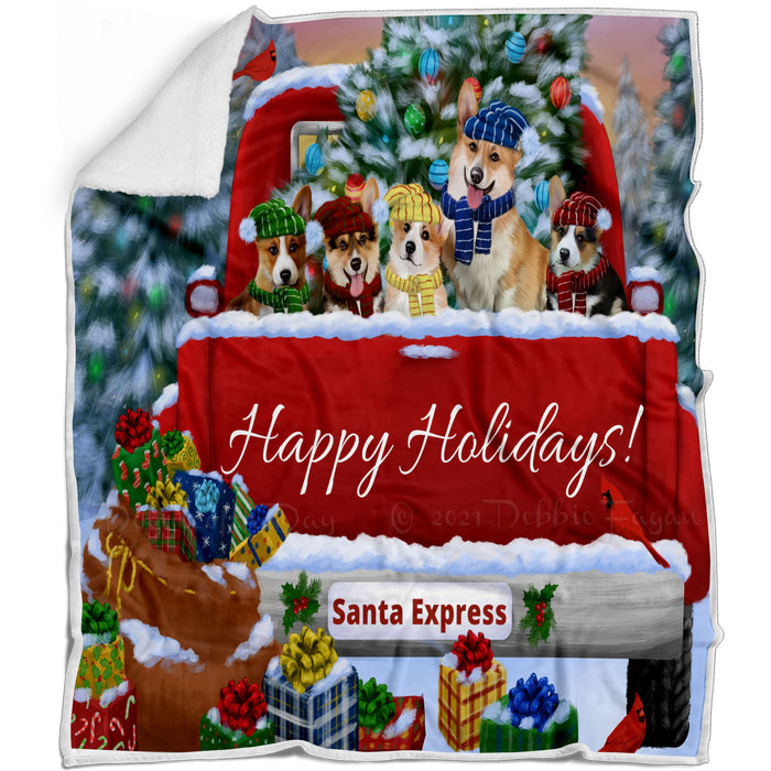 Christmas Red Truck Travlin Home for the Holidays Corgi Dogs Blanket - Lightweight Soft Cozy and Durable Bed Blanket - Animal Theme Fuzzy Blanket for Sofa Couch