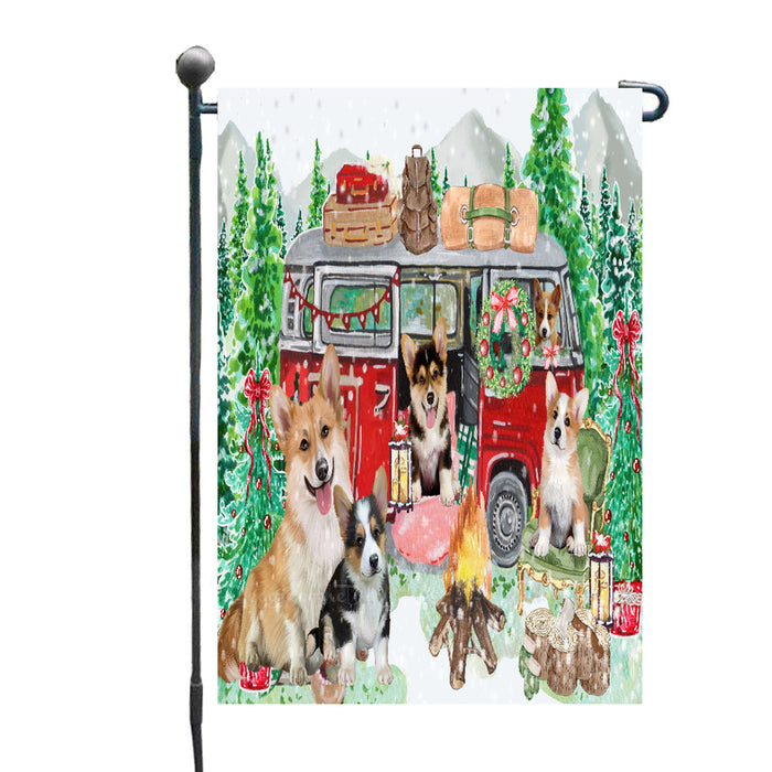 Christmas Time Camping with Corgi Dogs Garden Flags- Outdoor Double Sided Garden Yard Porch Lawn Spring Decorative Vertical Home Flags 12 1/2"w x 18"h