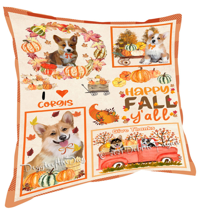 Happy Fall Y'all Pumpkin Corgi Dogs Pillow with Top Quality High-Resolution Images - Ultra Soft Pet Pillows for Sleeping - Reversible & Comfort - Ideal Gift for Dog Lover - Cushion for Sofa Couch Bed - 100% Polyester