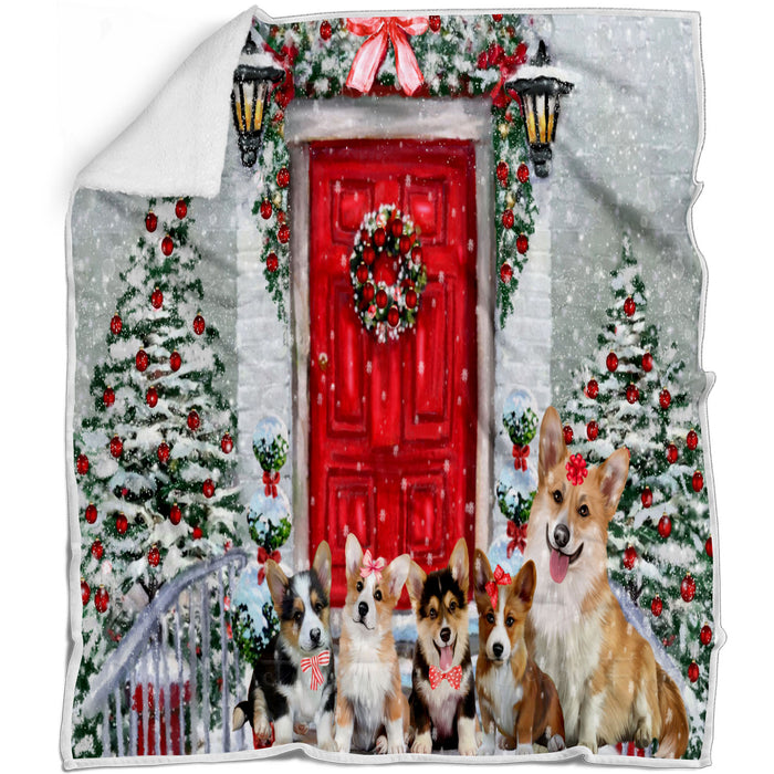 Christmas Holiday Welcome Corgi Dogs Blanket - Lightweight Soft Cozy and Durable Bed Blanket - Animal Theme Fuzzy Blanket for Sofa Couch