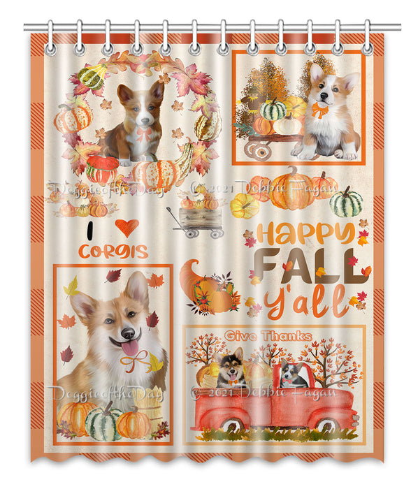 Happy Fall Y'all Pumpkin Corgi Dogs Shower Curtain Bathroom Accessories Decor Bath Tub Screens
