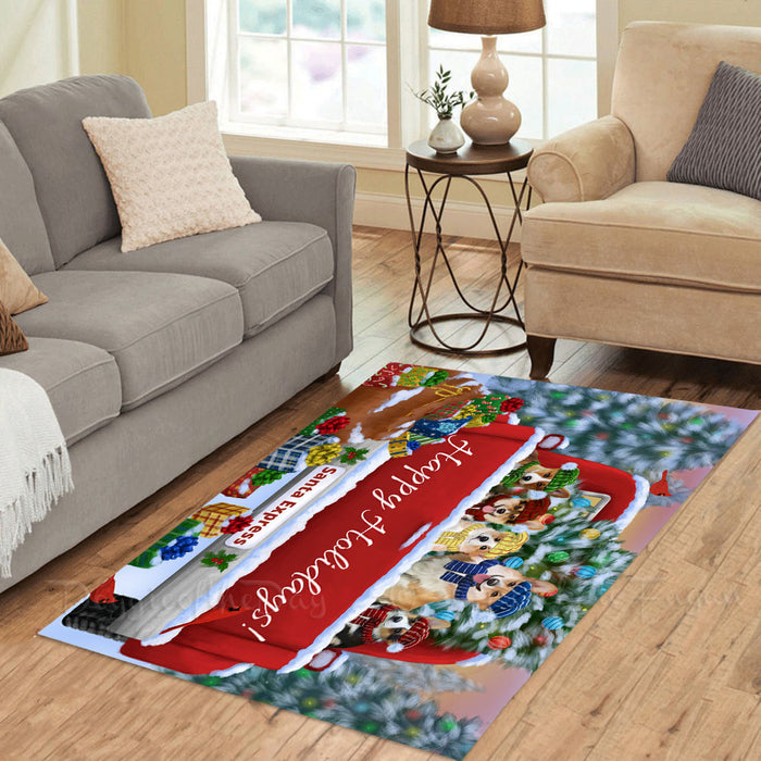 Christmas Red Truck Travlin Home for the Holidays Corgi Dogs Area Rug - Ultra Soft Cute Pet Printed Unique Style Floor Living Room Carpet Decorative Rug for Indoor Gift for Pet Lovers