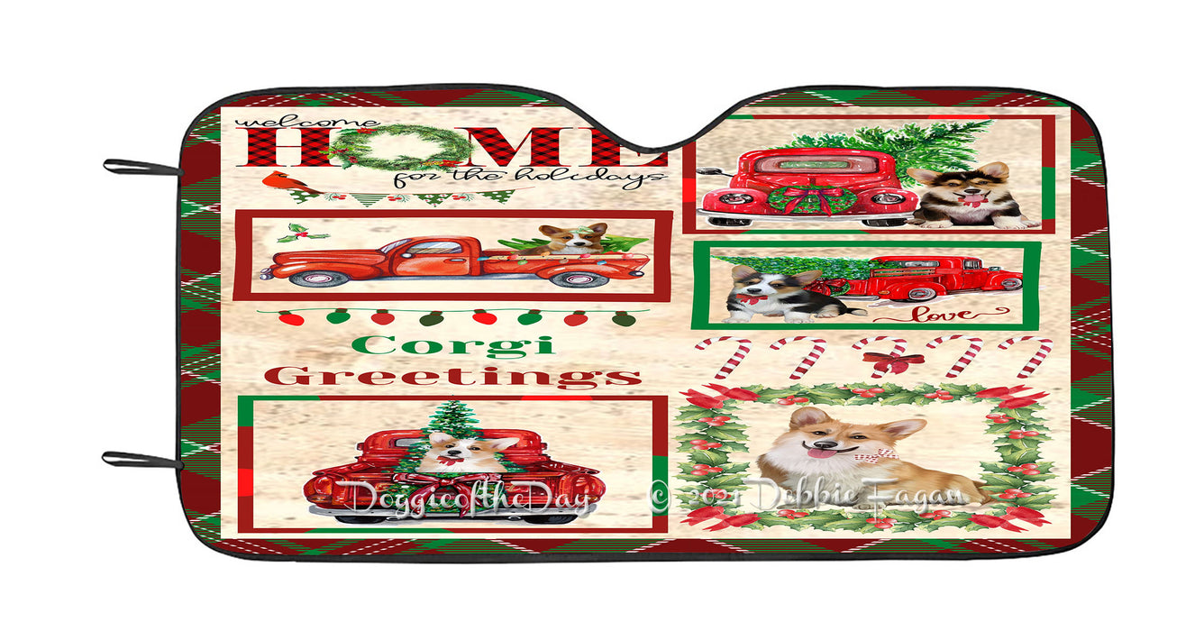 Welcome Home for Christmas Holidays Corgi Dogs Car Sun Shade Cover Curtain