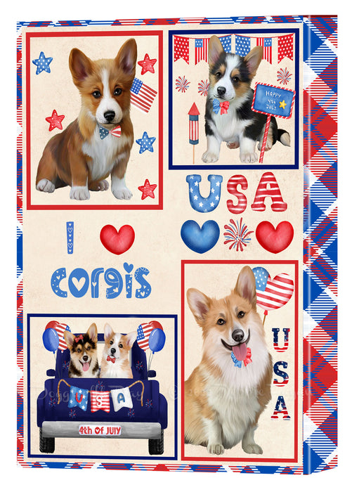 4th of July Independence Day I Love USA Corgi Dogs Canvas Wall Art - Premium Quality Ready to Hang Room Decor Wall Art Canvas - Unique Animal Printed Digital Painting for Decoration