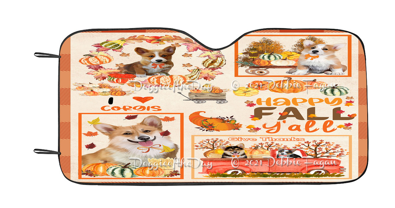 Happy Fall Y'all Pumpkin Corgi Dogs Car Sun Shade Cover Curtain
