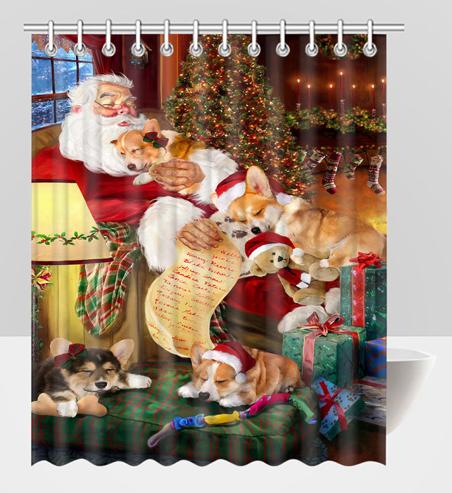 Santa Sleeping with Corgi Dogs Shower Curtain