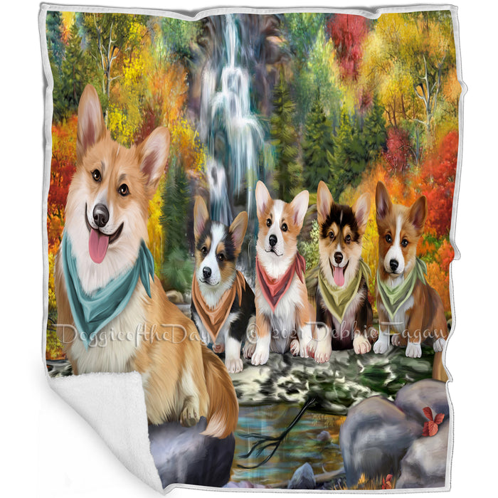 Scenic Waterfall Corgis Dog Blanket BLNKT63282