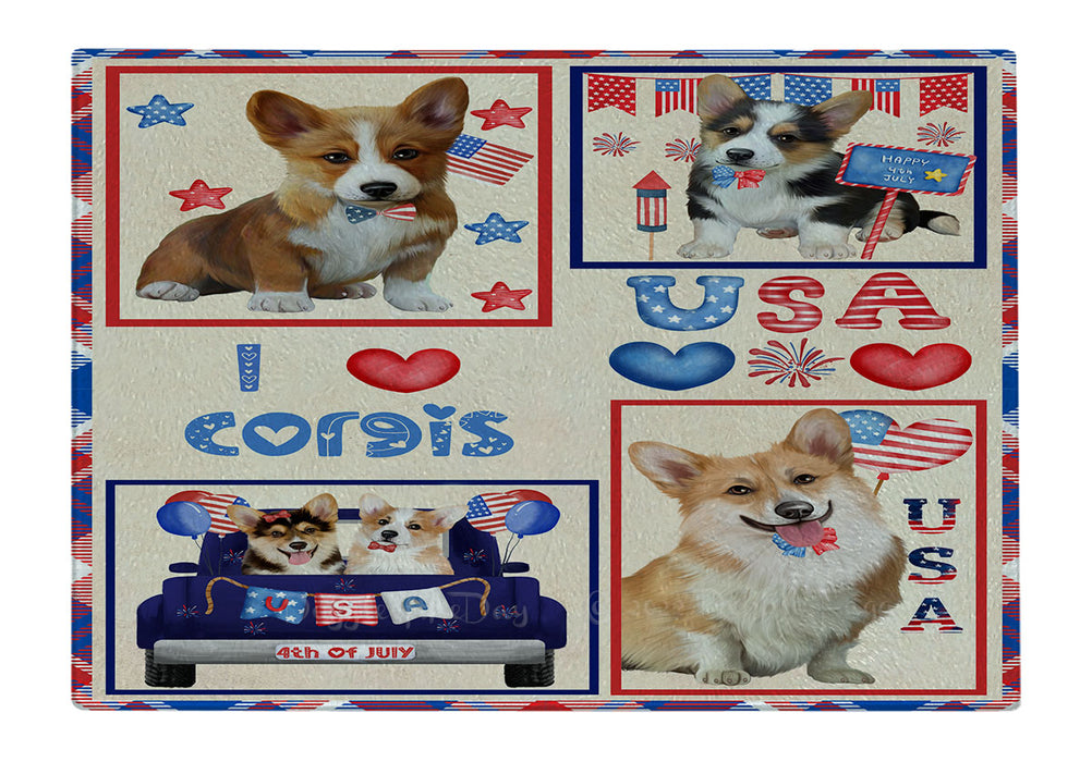 4th of July Independence Day I Love USA Corgi Dogs Cutting Board - For Kitchen - Scratch & Stain Resistant - Designed To Stay In Place - Easy To Clean By Hand - Perfect for Chopping Meats, Vegetables