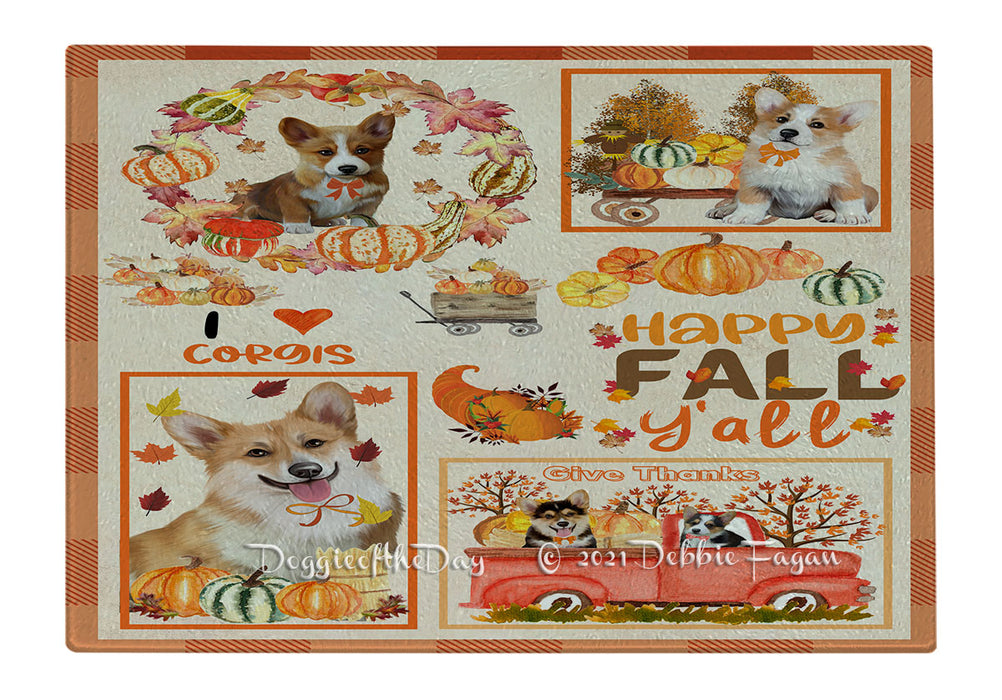 Happy Fall Y'all Pumpkin Corgi Dogs Cutting Board - Easy Grip Non-Slip Dishwasher Safe Chopping Board Vegetables C79861