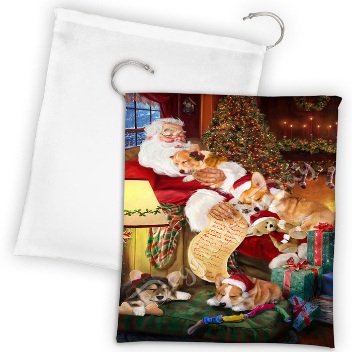 Santa Sleeping with Corgi Dogs Drawstring Laundry or Gift Bag LGB48803