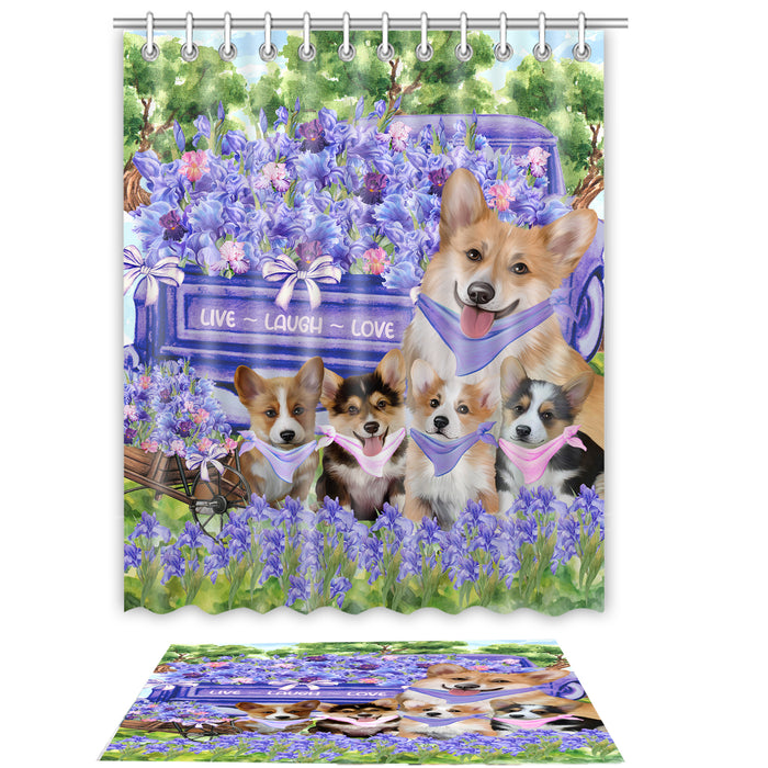 Corgi Shower Curtain & Bath Mat Set - Explore a Variety of Personalized Designs - Custom Rug and Curtains with hooks for Bathroom Decor - Pet and Dog Lovers Gift