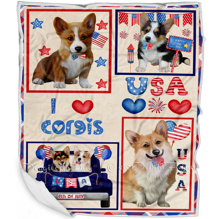 4th of July Independence Day I Love USA Corgi Dogs Blanket BLNKT143496