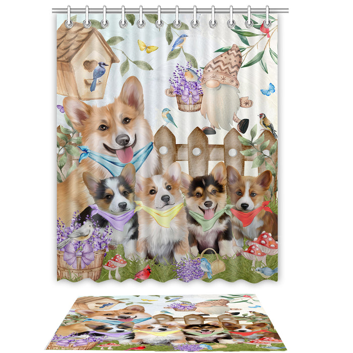 Corgi Shower Curtain & Bath Mat Set - Explore a Variety of Personalized Designs - Custom Rug and Curtains with hooks for Bathroom Decor - Pet and Dog Lovers Gift
