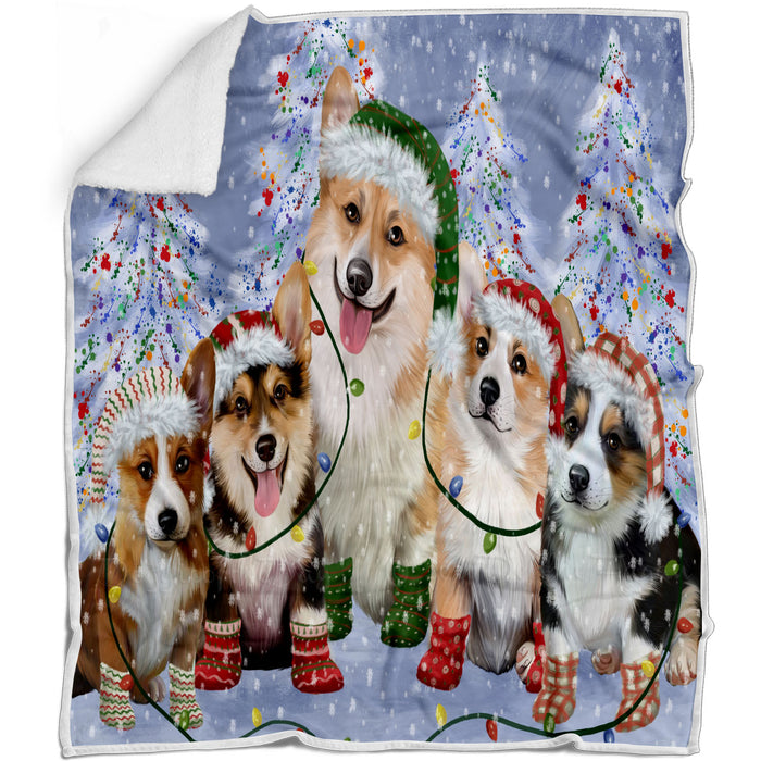 Christmas Lights and Corgi Dogs Blanket - Lightweight Soft Cozy and Durable Bed Blanket - Animal Theme Fuzzy Blanket for Sofa Couch