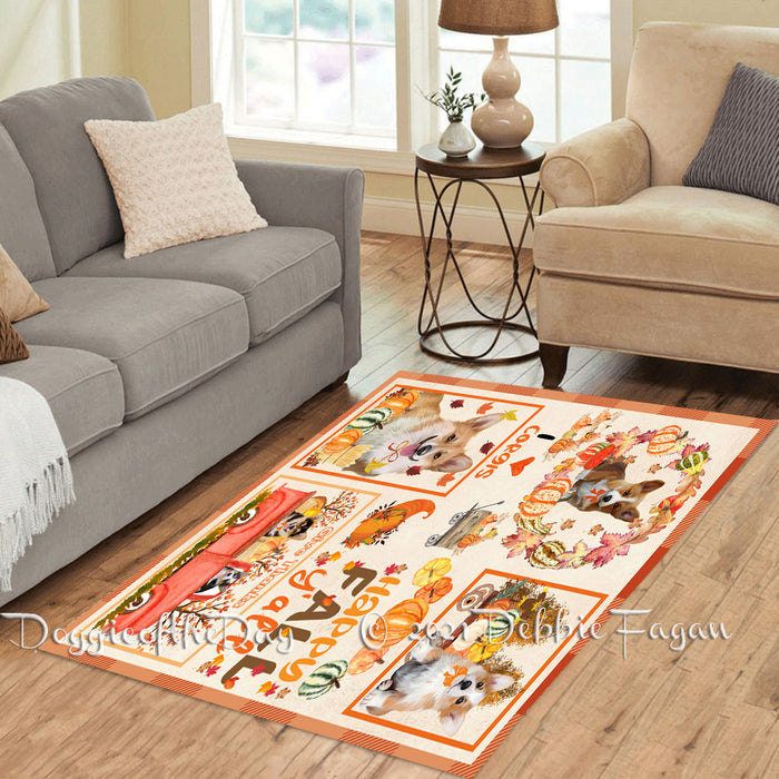 Happy Fall Y'all Pumpkin Corgi Dogs Polyester Living Room Carpet Area Rug ARUG66796