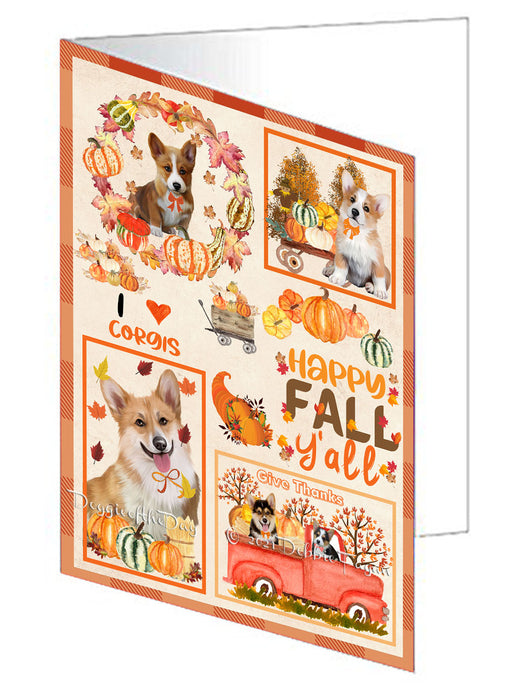 Happy Fall Y'all Pumpkin Corgi Dogs Handmade Artwork Assorted Pets Greeting Cards and Note Cards with Envelopes for All Occasions and Holiday Seasons GCD76985