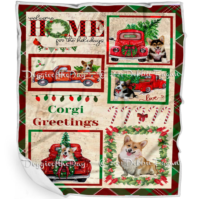 Welcome Home for Christmas Holidays Corgi Dogs Blanket BLNKT71941