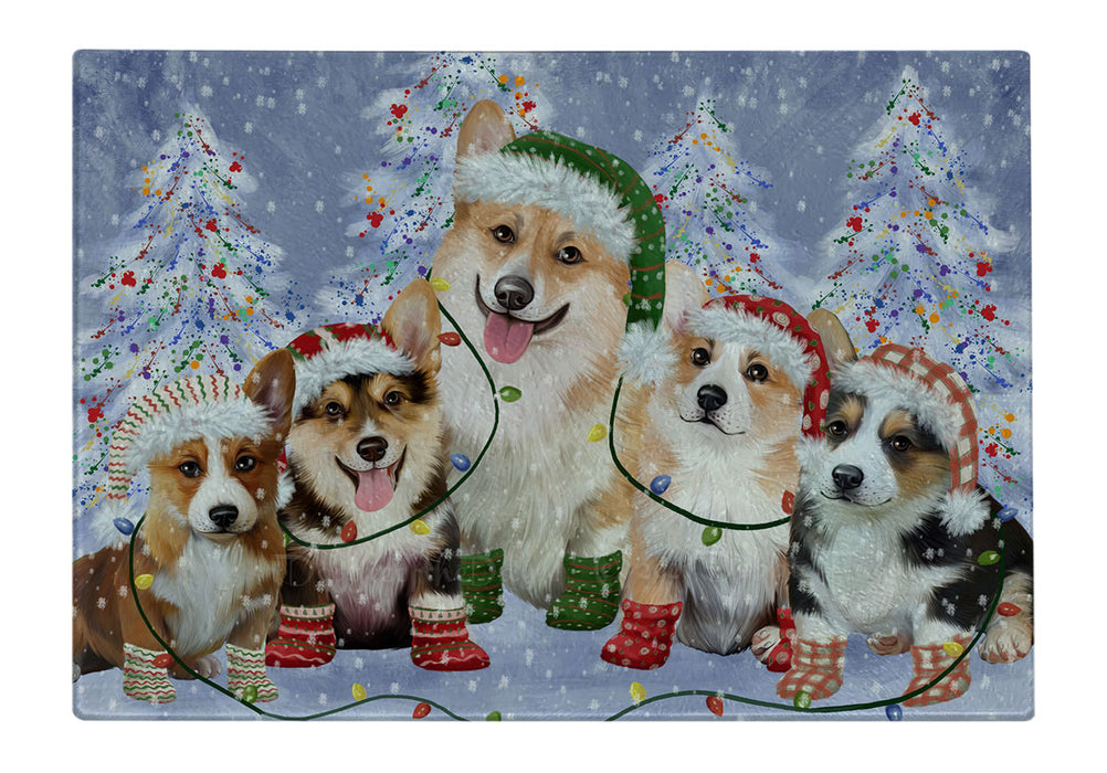Christmas Lights and Corgi Dogs Cutting Board - For Kitchen - Scratch & Stain Resistant - Designed To Stay In Place - Easy To Clean By Hand - Perfect for Chopping Meats, Vegetables
