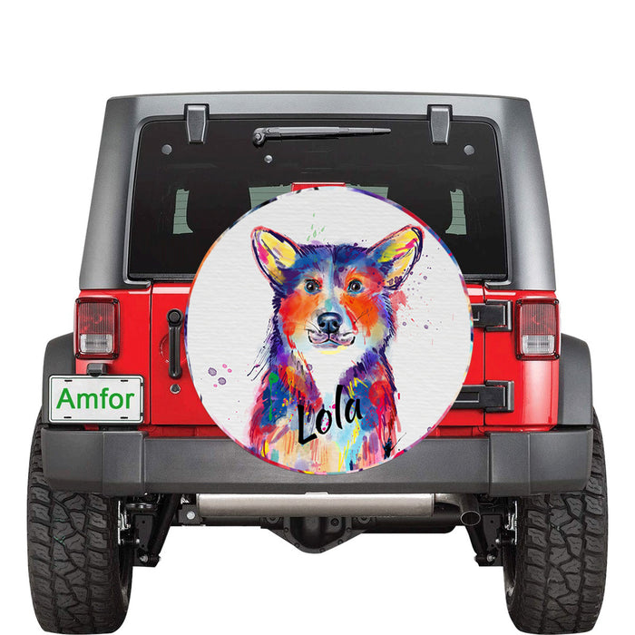 Custom Pet Name Personalized Watercolor Corgi Dog Car Tire Cover